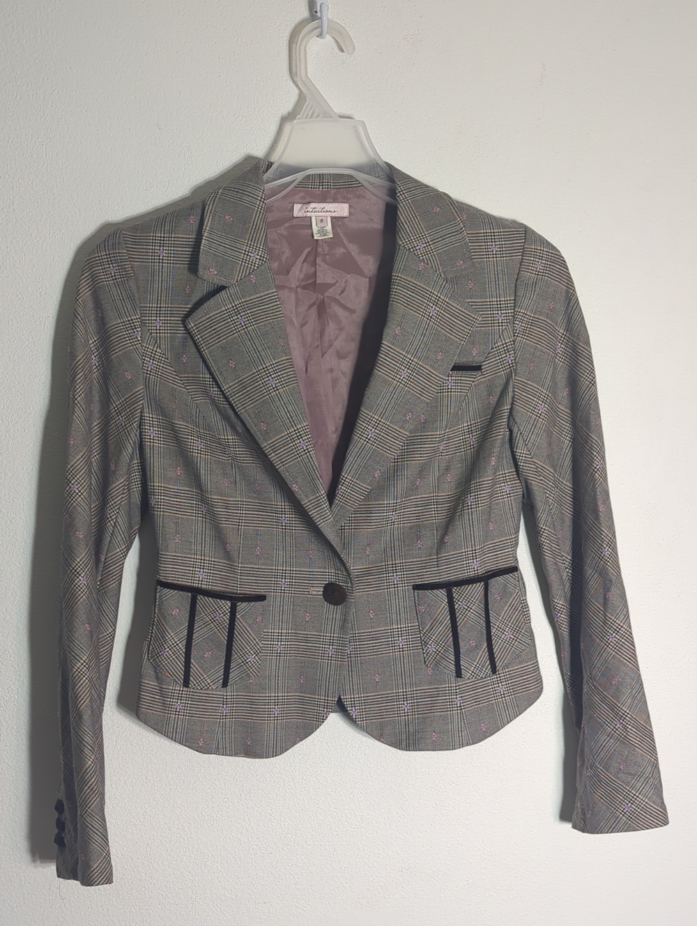 Intuitions Womens Blazer Suit Jacket Plaid Floral Feminine Coquette Dainty Sz 8